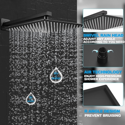 Black cUPC UPC Bathroom Waterfall Shower Head 12 inch 3 Way Shower Column Ceiling System Mixer Rainfall Shower Head
